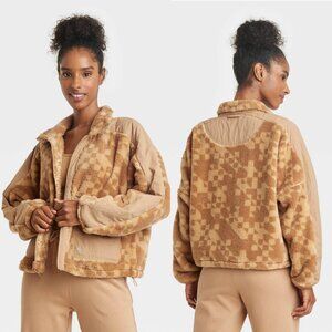 Medium - Womens Printed High Pile Fleece Jacket - JoyLab - Beige